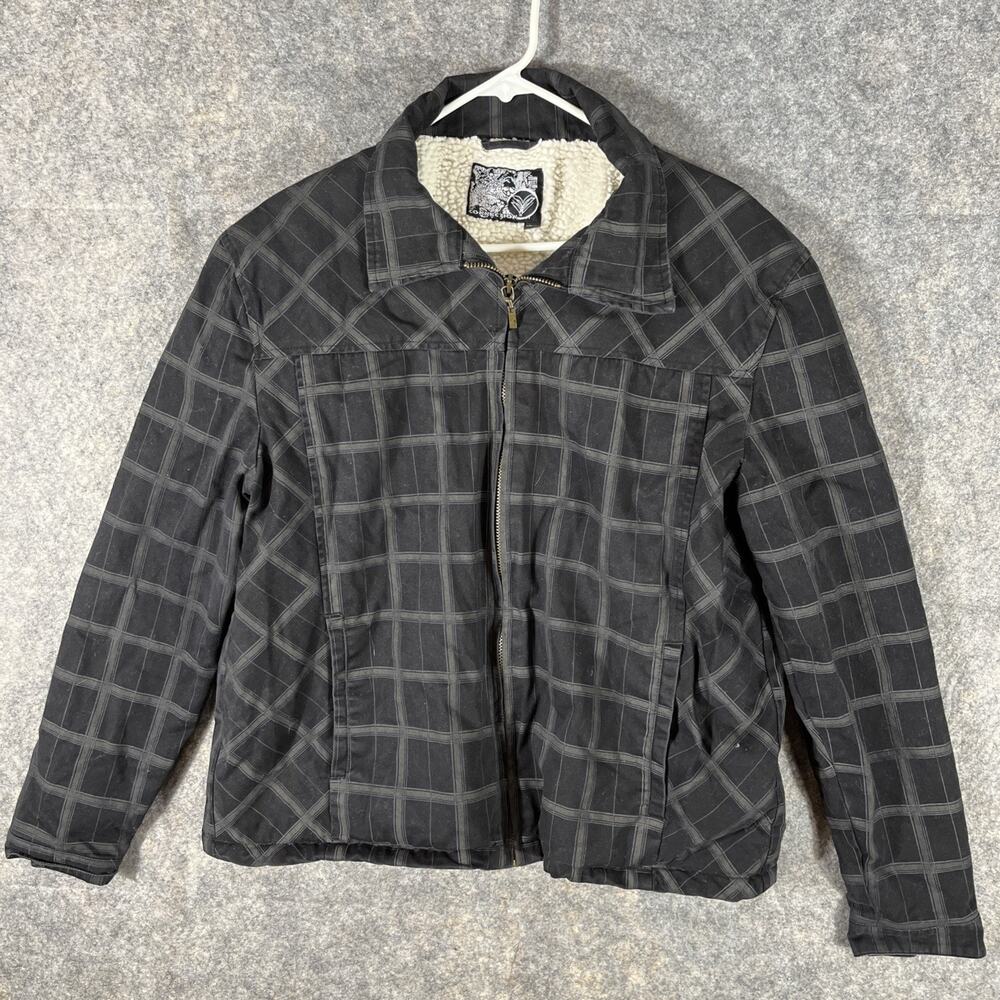 Connection Sherpa Lined Unisex Medium Full Zip Tartan Plaid Black / Gray